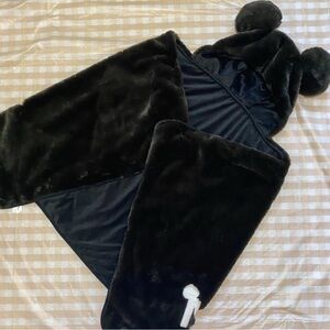 Black Faux Fur Hooded Wrap